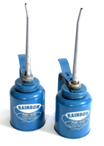 Two Vintage Rainbow 10 Ounce Pump Handle Oiler Oil Cans Eagle Wellsburg WV USA - £39.56 GBP