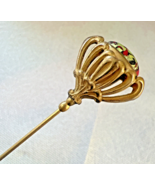 Antique Red Gold Stone in Brass Crown Hatpin 10 1/4&quot; Long Victorian Cott... - £98.37 GBP