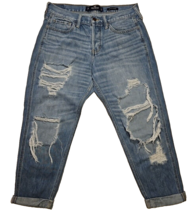 Hollister Boyfriend Jeans Womens 7/28 Distressed Button Fly Blue Medium ... - $22.52