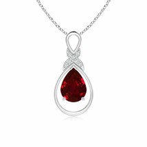 ANGARA 8x6mm Natural Ruby Infinity Pendant with Diamond &#39;X&#39; Motif in Silver - £385.09 GBP+