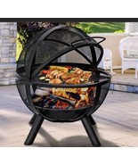 Ball Of Fire Pit 35&quot; Outdoor Fire With Bbq Grill Globe Large, Bonfire An... - £143.21 GBP