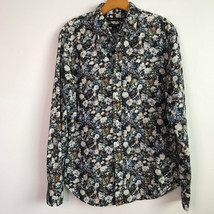 Banana Republic Floral Shirt M Blue Grant Fit Long Sleeve Collar Button Poplin - £24.26 GBP
