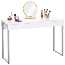 Vanity Desk With 2 Drawers Glossy White 47 Inch Modern Home Office Computer Writ - £136.04 GBP