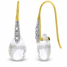 6.06 Carat 14K Yellow Gold Earrings w/ Diamonds &amp; Dangling Briolette White Topaz - £400.80 GBP