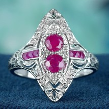 Natural Ruby Art Deco Style Filigree Ring in Solid 9K White Gold - £721.65 GBP
