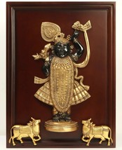 24&quot; Brass Shrinath Ji In Wooden Frame | Krishna Ji | Wall Hanging | Handmade - £545.96 GBP