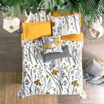 Dahlia Flowers Reversible Comforter Set 5PCS King Size 100% Organic Cotton - £144.91 GBP