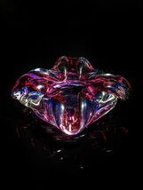 heavy rose colored glass ashtray with four slots  Measures 7 " x 7" x 3" image 5