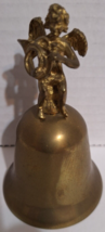 Vintage Brass Silvestri Angel Cherub Bell with French Horn 4 1/8&quot; Tall Hong Kong - £7.75 GBP
