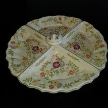Vintage Serving Tray Floral Divided 4 Section Pink Blue Gold Knob Handle... - $9.93