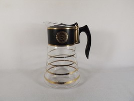 MID CENTURY FLAMEWARE 8 CUP COFFEEPOT ATOMIC BLACK GOLD STRIPES DAVID DO... - $11.29