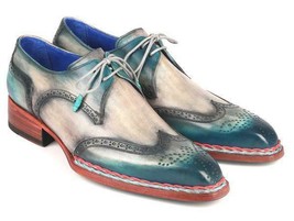 Paul Parkman Mens Shoe Derby Blue Gray Grey Norwegian Wingtip Welted 850... - $779.99