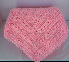 Hand Made Knit Crochet Pink Square Baby Blanket Afghan Cottagecore  Gift Quality - £31.97 GBP