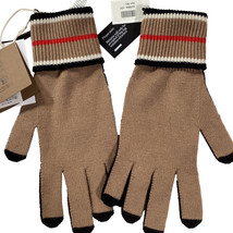 Burberry Striped Cuff Gloves In Brown Cashmere Women Ochre M - $131.10