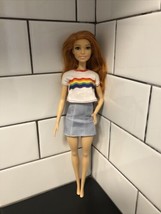 Mattel 2018 Barbie Fashionista #122 Red Hair Green Eyes Rainbow Shirt No... - £8.79 GBP