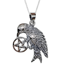 Raven Pentacle Necklace Pendant 925 Sterling Silver Jewellery Witch Amulet &amp; Box - £31.03 GBP
