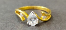 22K Solid Yellow Gold 0.50Ct Pear Cubic Zirconia Hallmark Ring 6 - £446.56 GBP