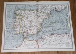 1908 Original Antique Map Of Spain And Portugal / Commerce Transportation - £14.34 GBP