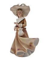 Vintage Lefton Porcelain Woman Figurine Victorian Lady Tan Dress Hat KW333A - $24.75