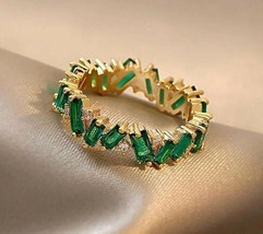 2.20Ct Baguette Cut Lab Created Emerald Wedding Band Ring 14K Yellow Gold Plated - £94.13 GBP