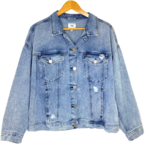 YMI Blue Jean Jacket Plus Womens size 2X Button Front Distressed Denim Pockets - £19.37 GBP
