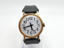 Vintage Timex Mechanical Watch Running Gold Tone Taiwan White Dial 30mm - £35.39 GBP