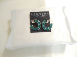 Laundry by Shelli Segal 1-1/8&quot;Gold-Tone Green Enameled Hoop Earrings B964 $30 - £10.63 GBP