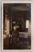 RPPC Young Girl Interior Dining Room Cat Jar on Sideboard c1910 Postcard F26 - £10.18 GBP