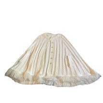 Vintage Hand Crafted Crocheted Knit Shawl Boho Chic Poncho Fringed Wrap Hippie - £44.82 GBP