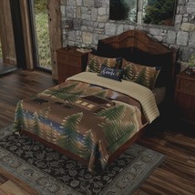 Donna Sharp Folk Art Forest Quilt Bedding Set Bear Lodge Cabin Reversible New - £127.01 GBP+