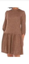 52 Seven Brown Geometric Hacci Sweater Dress Women&#39;s Sz L  Drop Waist Midi - $31.67