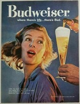 1960 Print Ad Budweiser Beer Pretty Woman &amp; Glass of Bud - $12.88