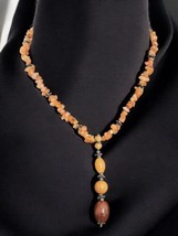 Vintage Carnelian Stone Chip Necklace 15&quot; Y-Style Pendant Boho Choker Unique - £25.59 GBP