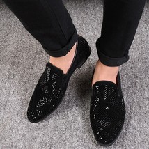 Noble Black Rhinestone Men Dress Shoes Velvet Crystal  Moccasins Men&#39;s Loafers O - £39.92 GBP