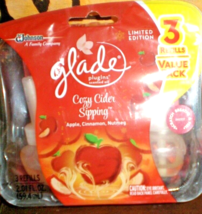 (3) Glade Plug Ins Scented Oil Refills Cozy Sipping Cider - £10.06 GBP
