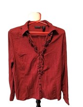 New York &amp; Company Women&#39;s Plaid Long Sleeve Button-Up Shirt Red Size XL... - €9,80 EUR