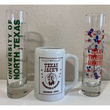 University North Texas &amp; Troubleshooter Shot Glasses.  Jack&#39;s BBQ Majorca Spain - £17.94 GBP