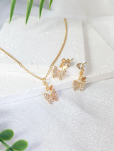 3PCS Rhinestone Butterfly Necklace, Earrings, Ring And Bracelet Jewellery Set - £3.76 GBP