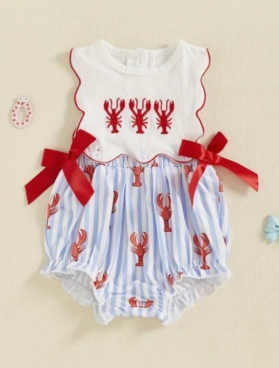 NEW Baby Girls Crawfish Lobster Sleeveless Romper Sunsuit Jumpsuit - $11.99