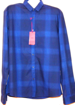 Hugo Boss Men&#39;s Blue Plaids  Cotton Asymmetric Shirt Size 2XL - £72.67 GBP
