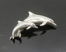 KABANA 925 Sterling Silver - Vintage Mom &amp; Baby Dolphins Brooch Pin - BP8269 - £43.86 GBP