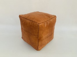 square brown chocolate leather Moroccan pouf cover - £143.88 GBP