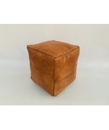 square brown chocolate leather Moroccan pouf cover - $180.00
