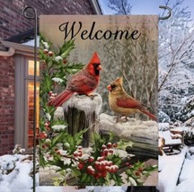 Welcome Winter Cardinal Garden Flag Double Sided Home Decorative Fade Re... - $18.80