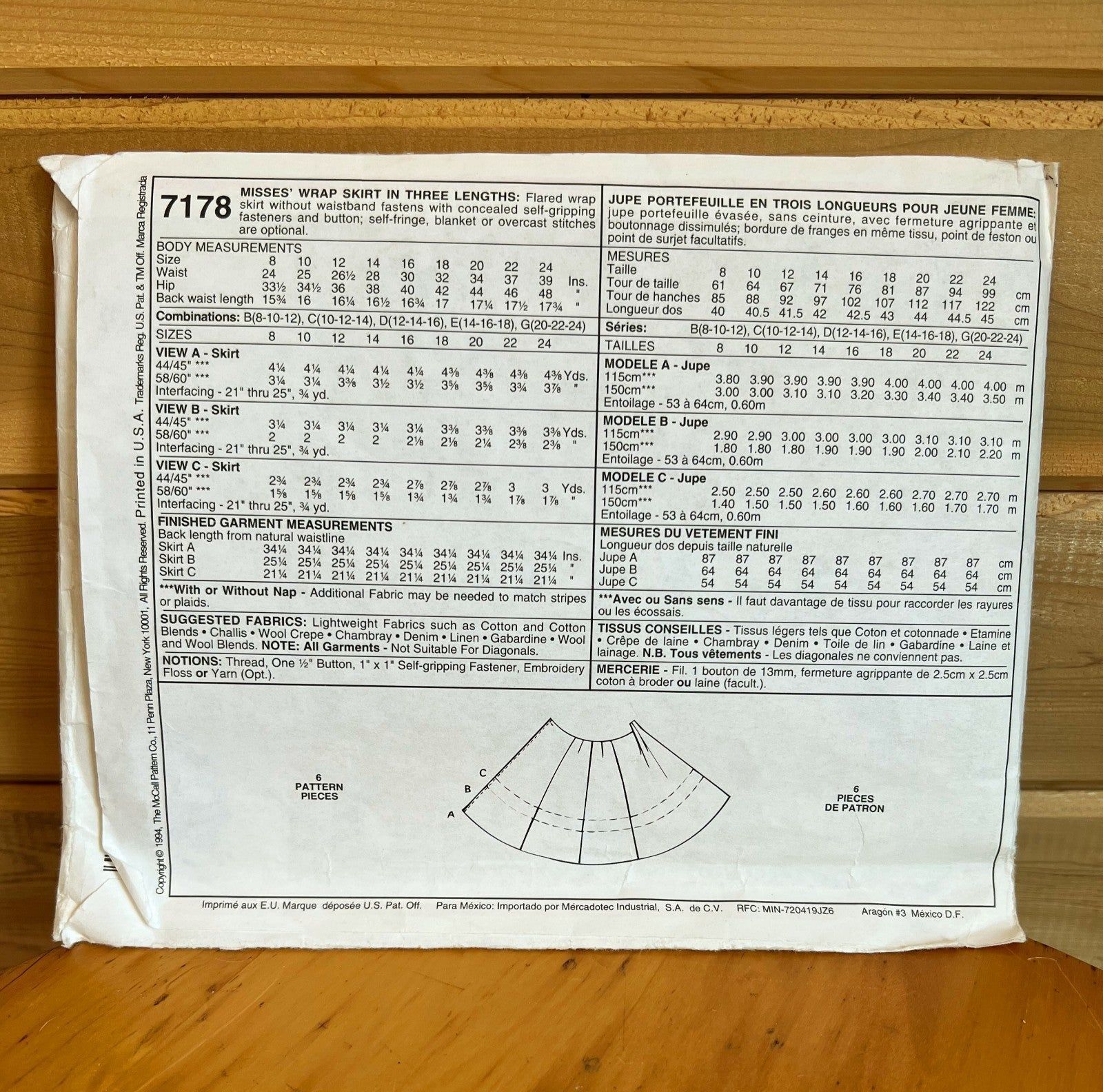 McCall's Vintage Fashion Sewing Crafts Kit #7178 1994 Skirt Item image 3