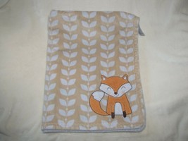 Carters Tan Light Brown White Orange Fox Leaves Velour Sherpa Baby Blanket - £19.77 GBP