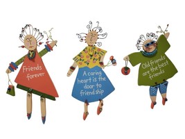 3 Whimsical Wooden Girl Friends Forever BFF Wall Plaques Hangings Roomates - £18.64 GBP