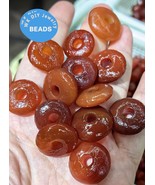 Raw Crab Natural Mauve Red Botswana old Agate Donut Bead Pendant 25mm PI... - $10.75 CAD