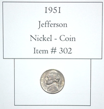 1951 Jefferson Nickel, # 302, nickels, vintage money, old coins, rare coins - $31.40