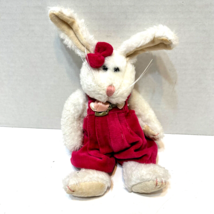 Vintage Boyds Bear Plush Lauren White Rabbit Red Overalls Bow Stuffed An... - $16.56